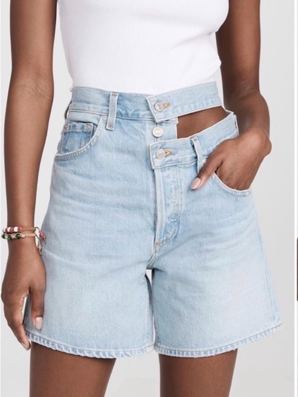 AGOLDE Broken Waistband Cutout High-Rise Denim Shorts